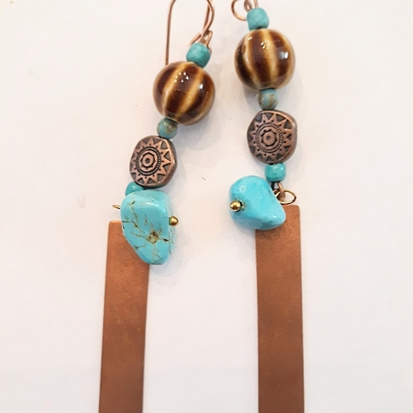 Copper & Chalk Turquoise Southwestern Earrings NWT - Picture 2 of 6